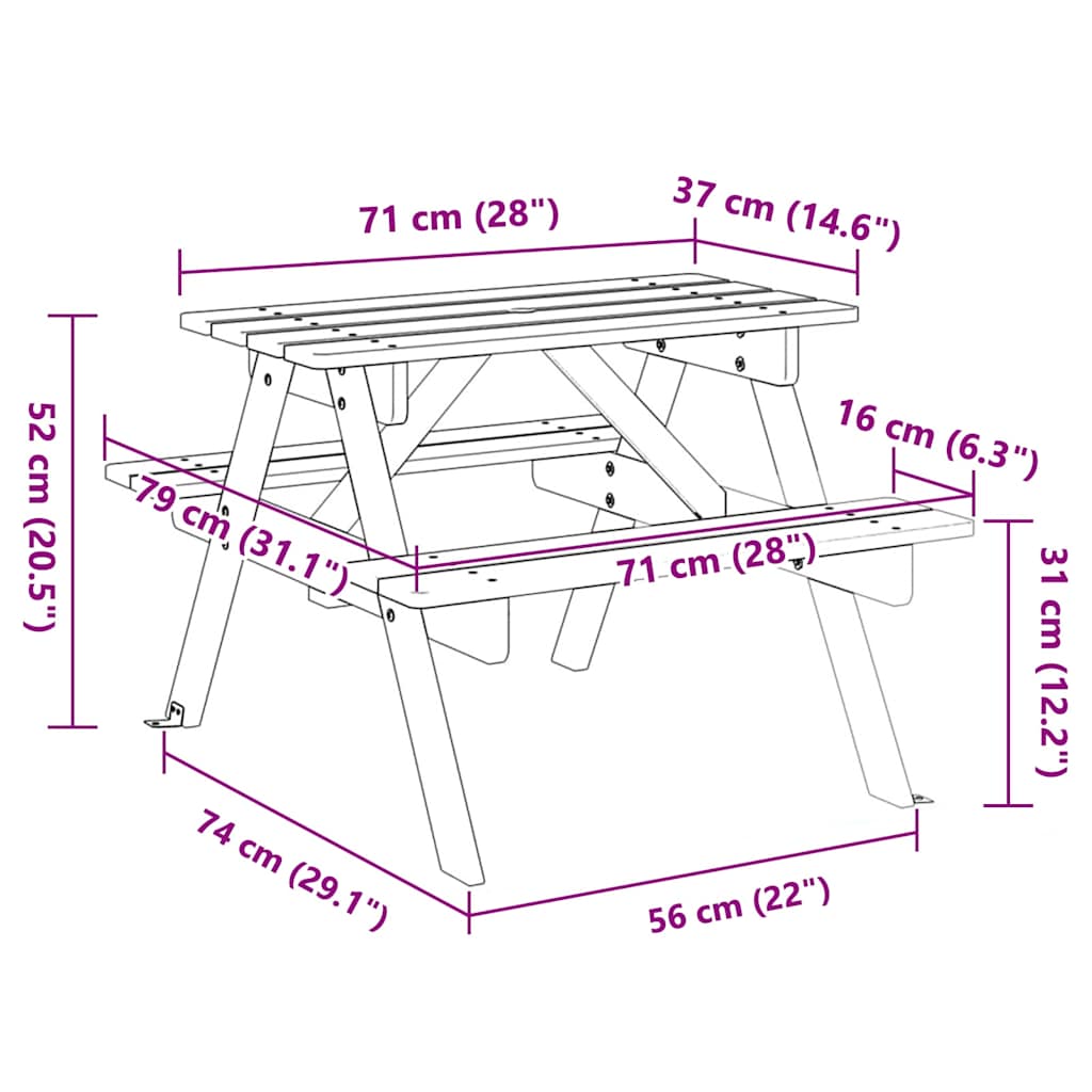 Picknicktafel voor 4 kinderen met parasolgat massief vurenhout is nu te koop bij PeponiXL, paradijselijk wonen!