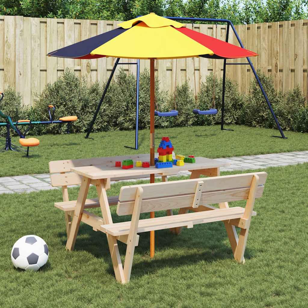 Picknicktafel voor 4 kinderen met parasolgat massief vurenhout is nu te koop bij PeponiXL, paradijselijk wonen!
