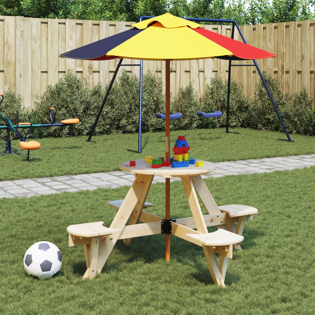 Picknicktafel voor 4 kinderen met parasolgat rond vurenhout is nu te koop bij PeponiXL, paradijselijk wonen!