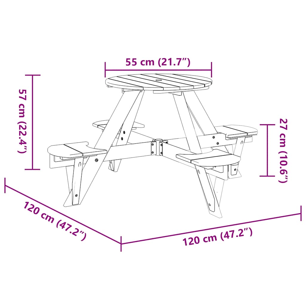 Picknicktafel voor 4 kinderen met parasolgat rond vurenhout is nu te koop bij PeponiXL, paradijselijk wonen!