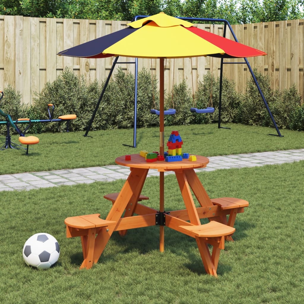 Picknicktafel voor 4 kinderen met parasolgat rond vurenhout is nu te koop bij PeponiXL, paradijselijk wonen!
