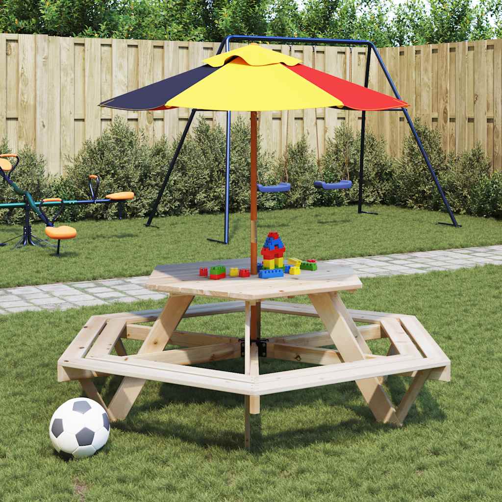 Picknicktafel voor 6 kinderen met banken zeshoekig vurenhout is nu te koop bij PeponiXL, paradijselijk wonen!