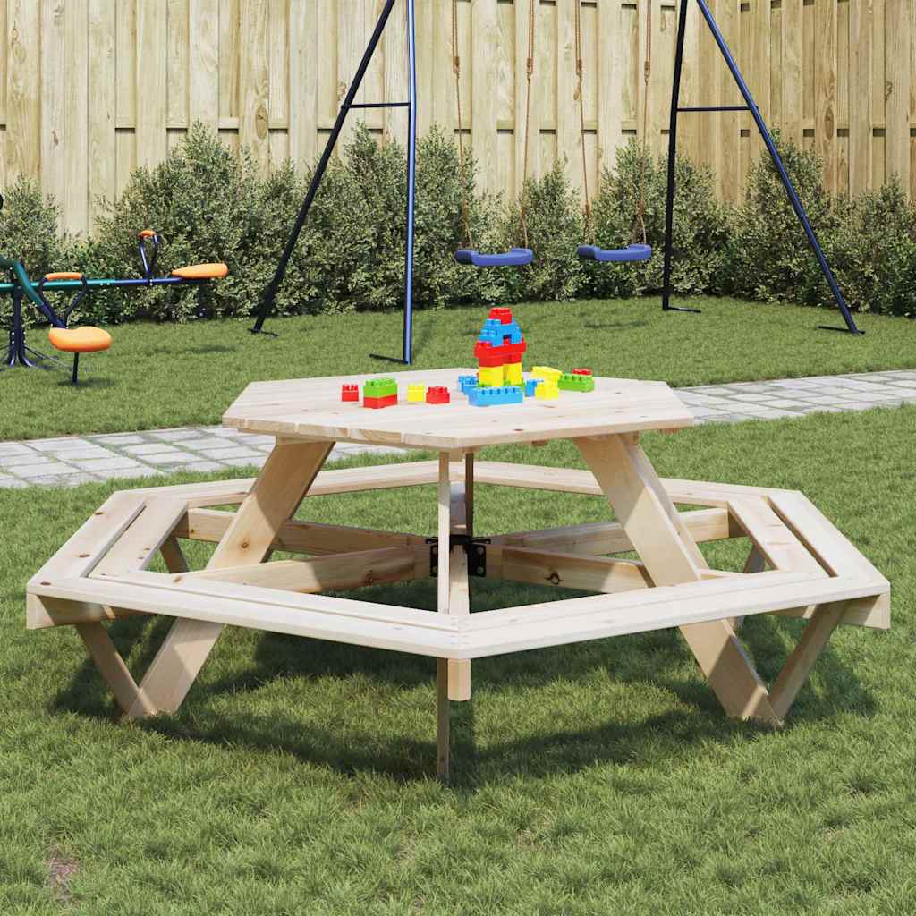 Picknicktafel voor 6 kinderen met banken zeshoekig vurenhout is nu te koop bij PeponiXL, paradijselijk wonen!