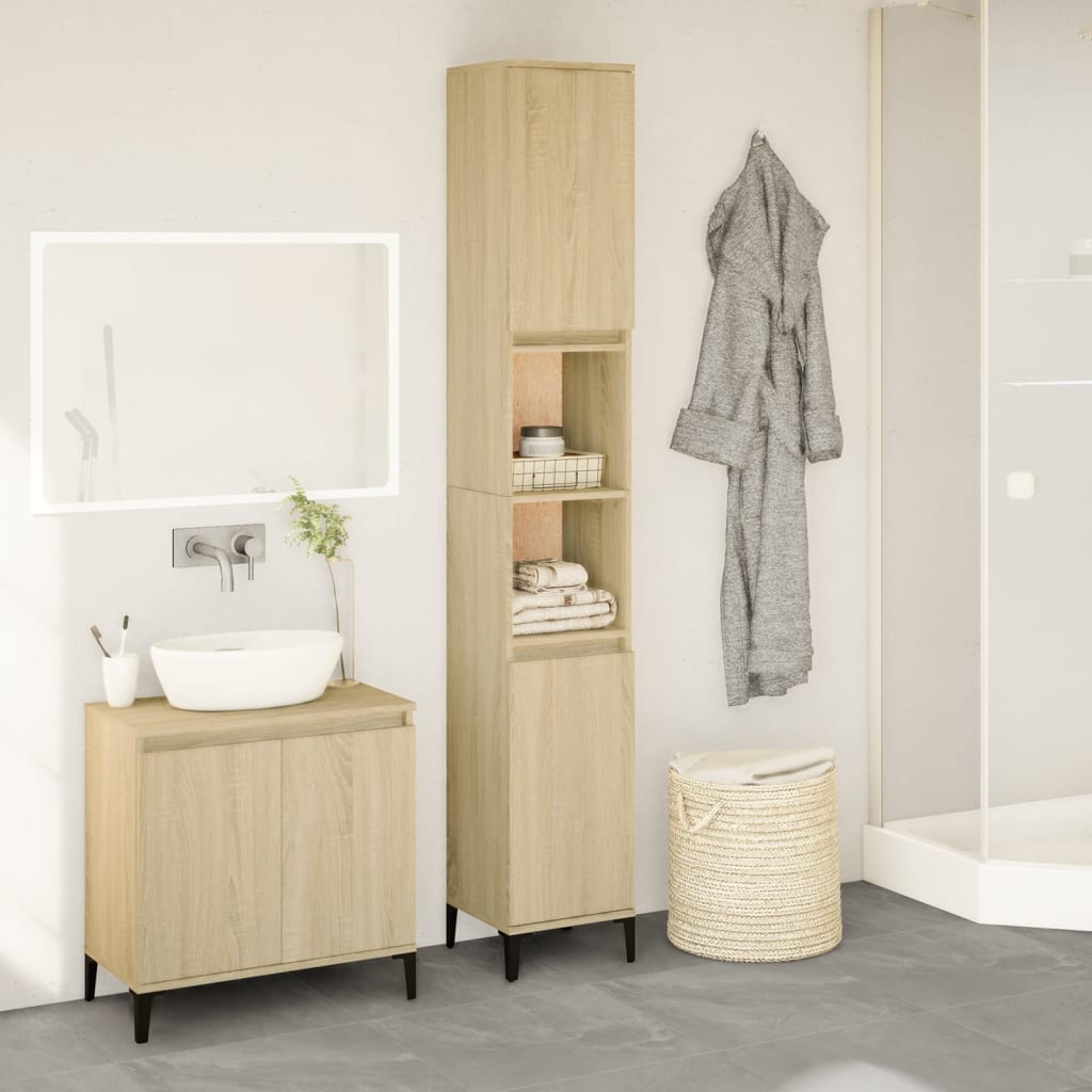 Badkamerkast 30x30x190 cm bewerkt hout sonoma eikenkleurig is nu te koop bij PeponiXL, paradijselijk wonen!