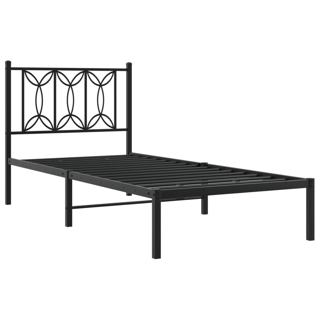 Bedframe met hoofdbord metaal zwart 75x190 cm is nu te koop bij PeponiXL, paradijselijk wonen!