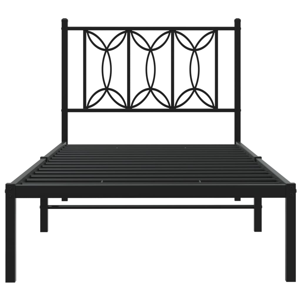 Bedframe met hoofdbord metaal zwart 75x190 cm is nu te koop bij PeponiXL, paradijselijk wonen!