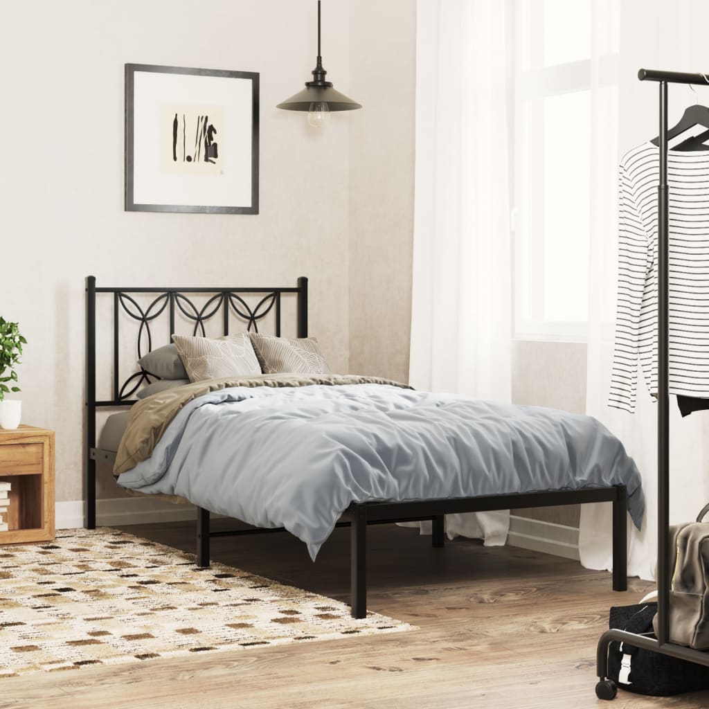 Bedframe met hoofdbord metaal zwart 75x190 cm is nu te koop bij PeponiXL, paradijselijk wonen!