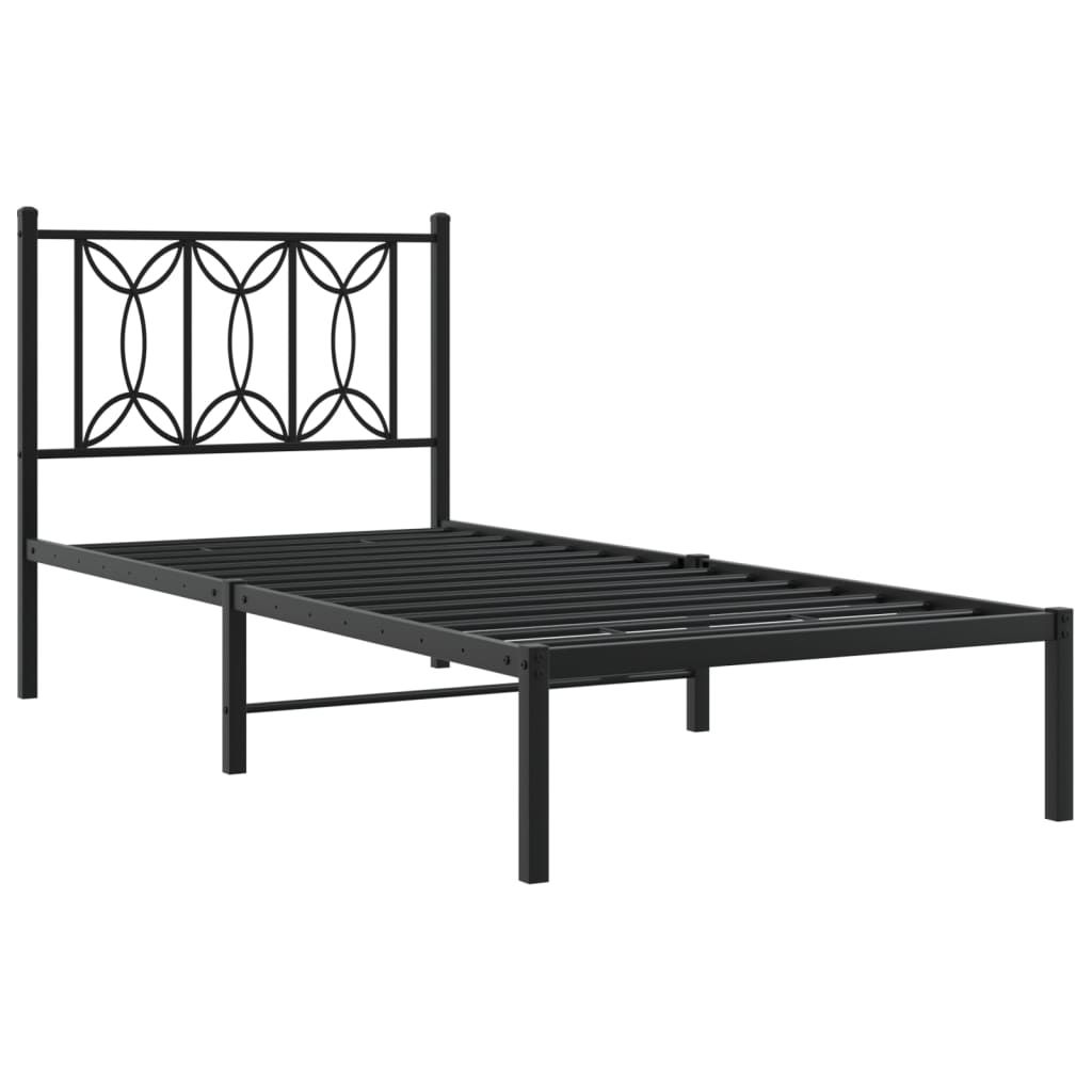 Bedframe met hoofdbord metaal zwart 80x200 cm is nu te koop bij PeponiXL, paradijselijk wonen!