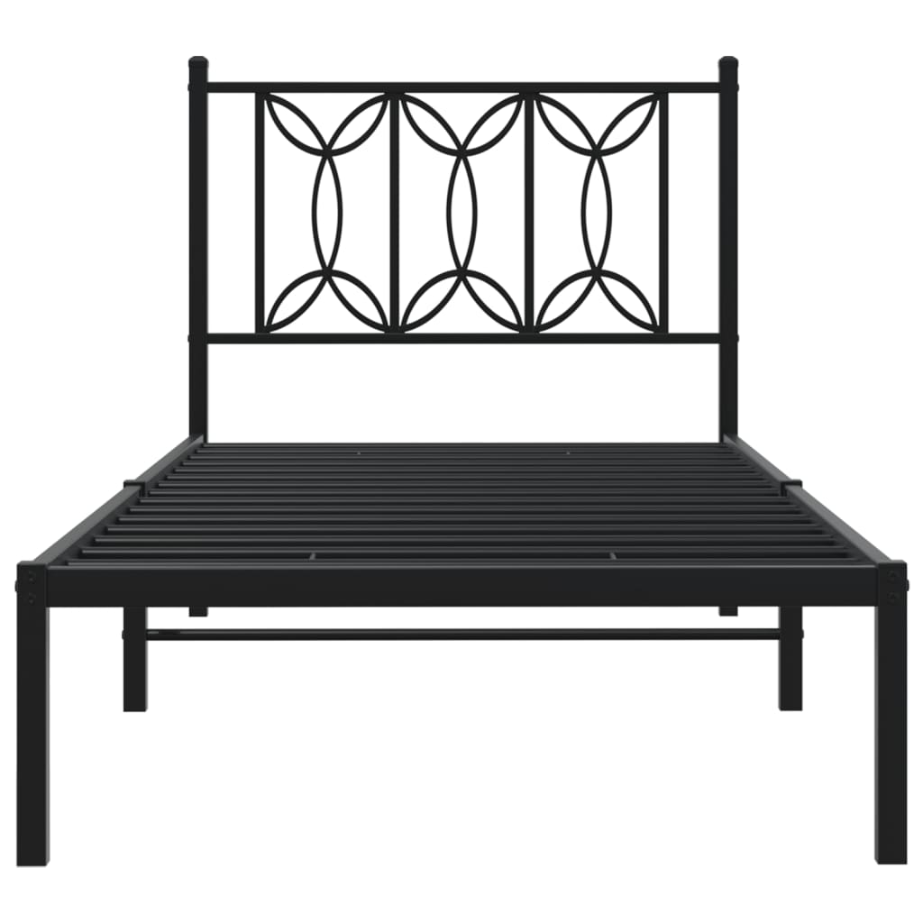 Bedframe met hoofdbord metaal zwart 80x200 cm is nu te koop bij PeponiXL, paradijselijk wonen!