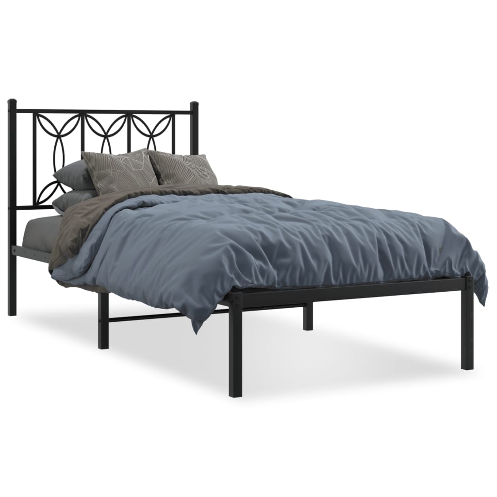 Bedframe met hoofdbord metaal zwart 80x200 cm is nu te koop bij PeponiXL, paradijselijk wonen!
