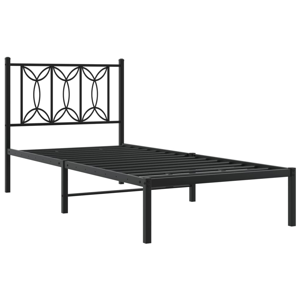 Bedframe met hoofdbord metaal zwart 90x190 cm is nu te koop bij PeponiXL, paradijselijk wonen!
