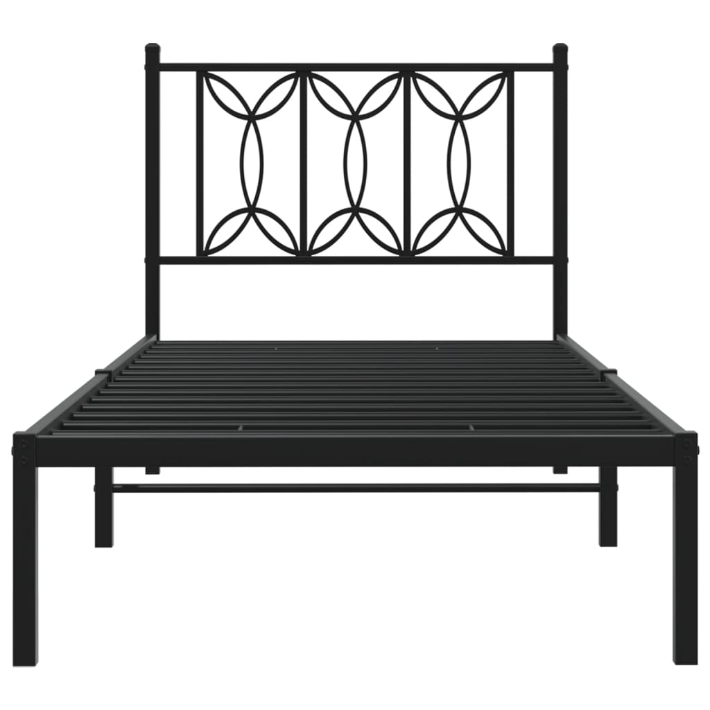 Bedframe met hoofdbord metaal zwart 90x190 cm is nu te koop bij PeponiXL, paradijselijk wonen!