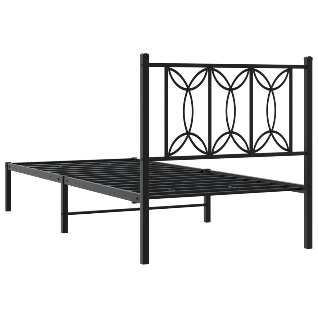 Bedframe met hoofdbord metaal zwart 90x190 cm is nu te koop bij PeponiXL, paradijselijk wonen!