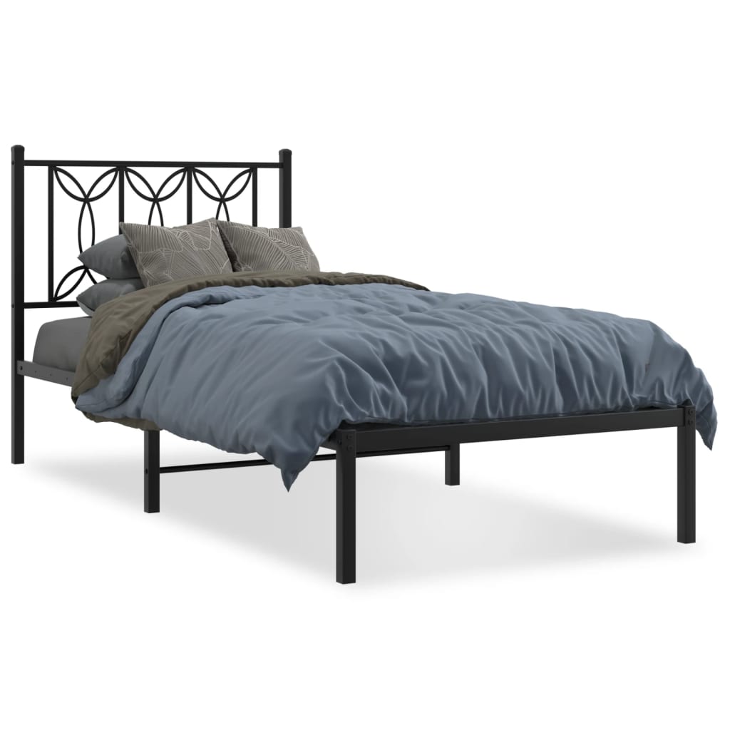 Bedframe met hoofdbord metaal zwart 90x190 cm is nu te koop bij PeponiXL, paradijselijk wonen!