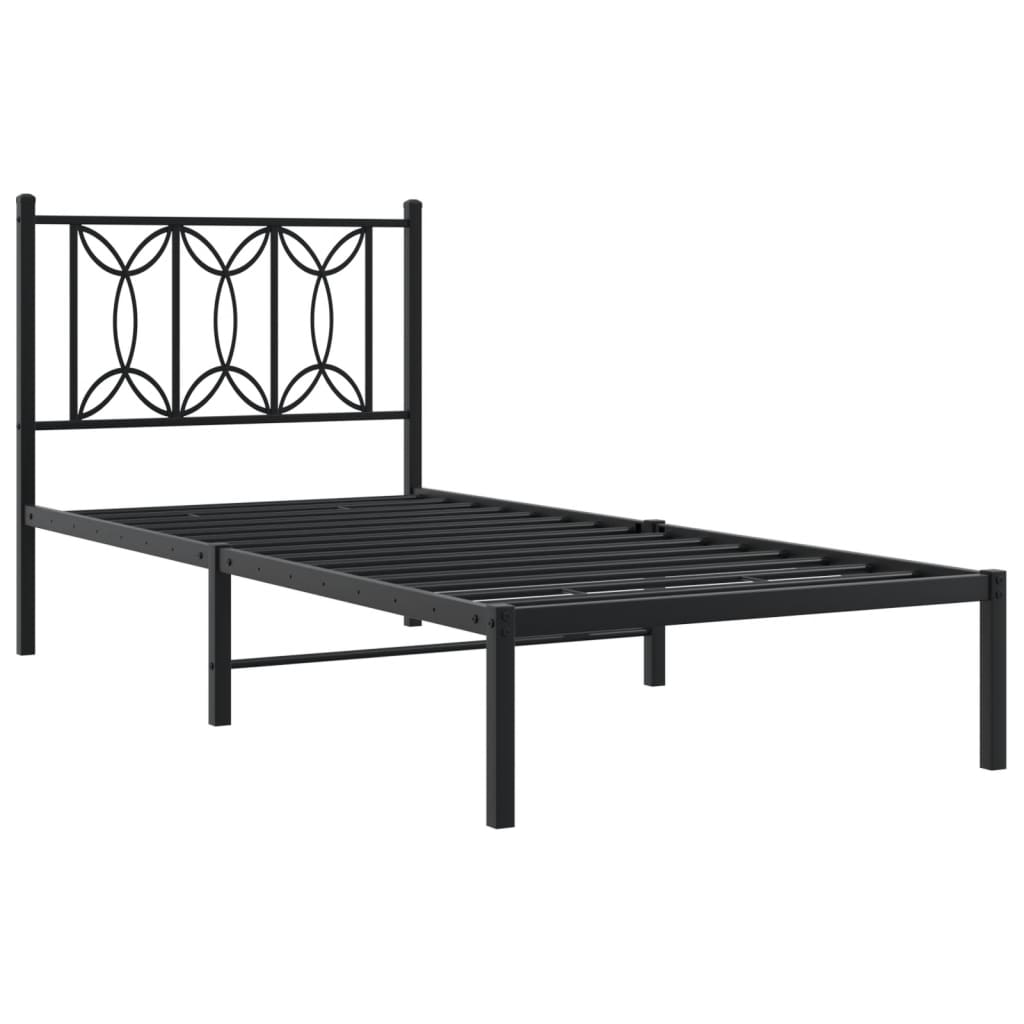Bedframe met hoofdbord metaal zwart 90x200 cm is nu te koop bij PeponiXL, paradijselijk wonen!