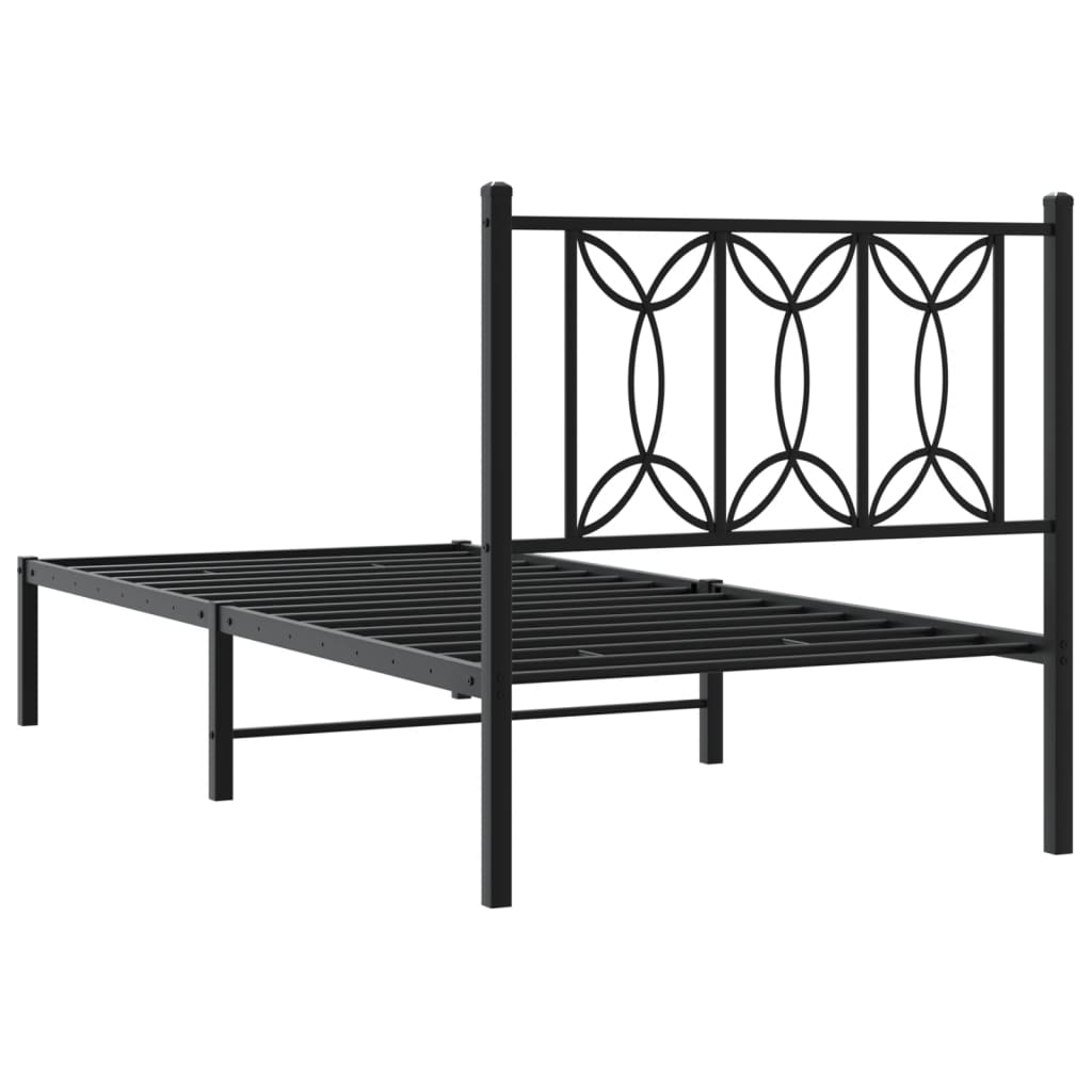 Bedframe met hoofdbord metaal zwart 90x200 cm is nu te koop bij PeponiXL, paradijselijk wonen!