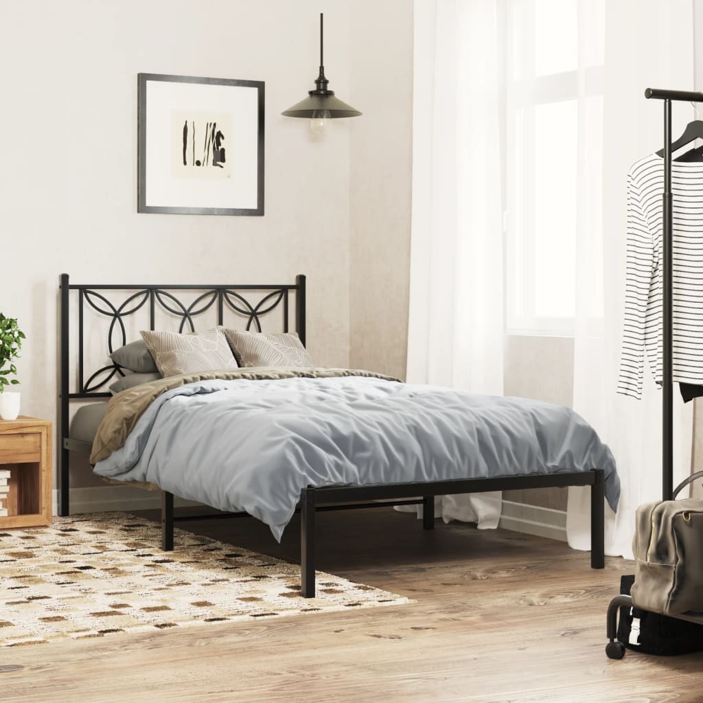 Bedframe met hoofdbord metaal zwart 100x190 cm is nu te koop bij PeponiXL, paradijselijk wonen!