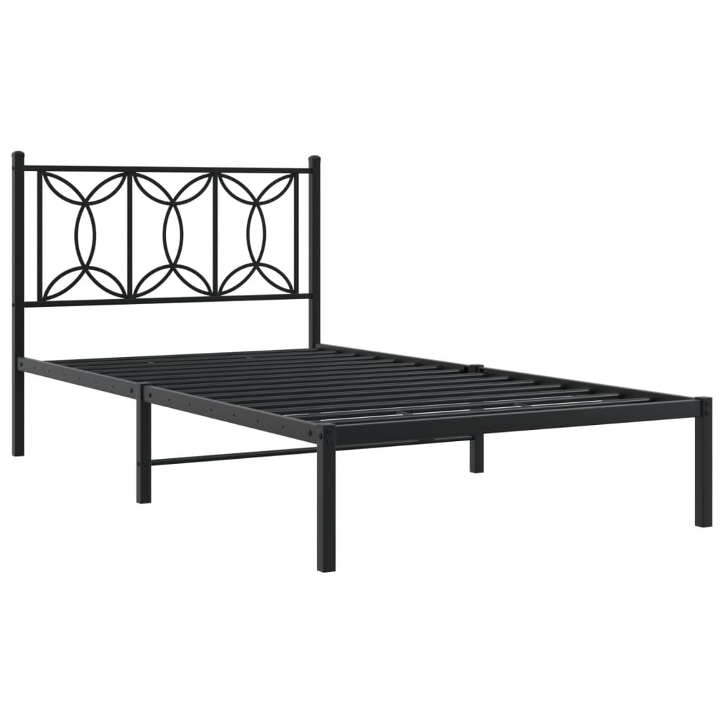 Bedframe met hoofdbord metaal zwart 100x200 cm is nu te koop bij PeponiXL, paradijselijk wonen!