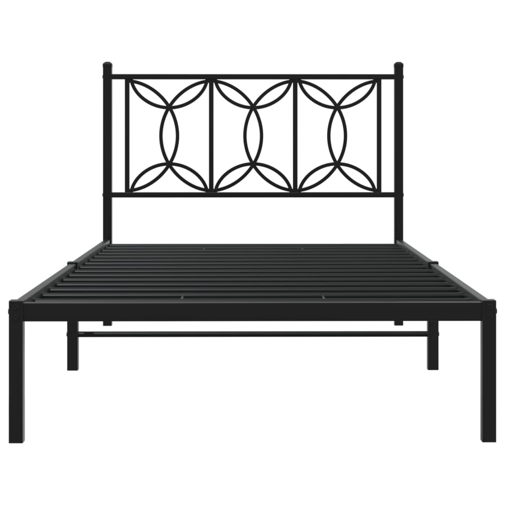 Bedframe met hoofdbord metaal zwart 100x200 cm is nu te koop bij PeponiXL, paradijselijk wonen!