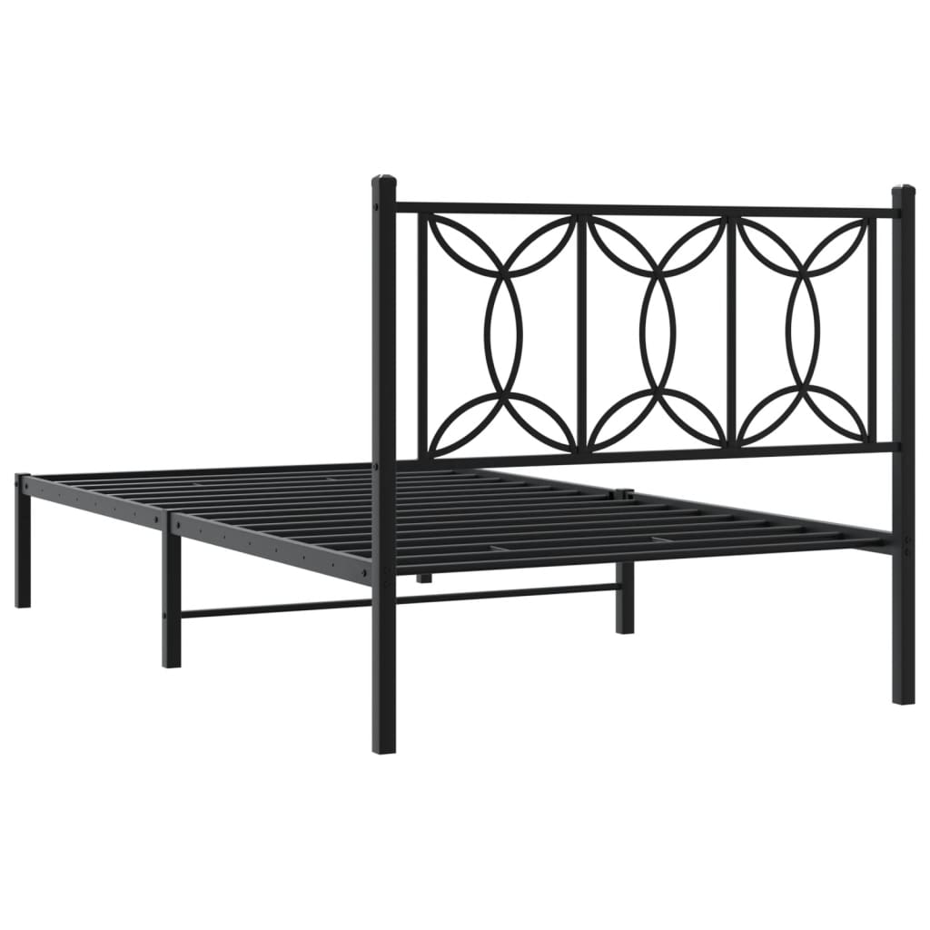 Bedframe met hoofdbord metaal zwart 100x200 cm is nu te koop bij PeponiXL, paradijselijk wonen!