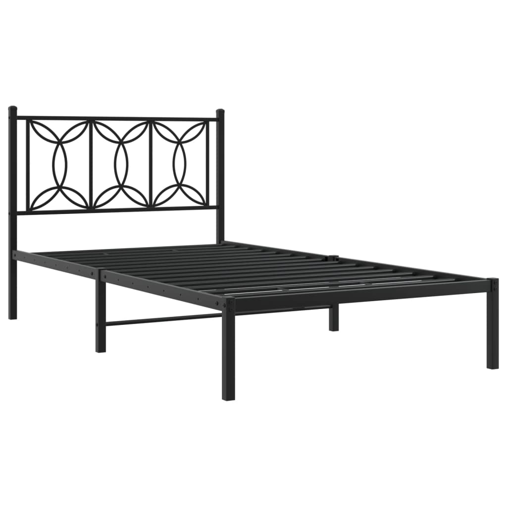 Bedframe met hoofdbord metaal zwart 107x203 cm is nu te koop bij PeponiXL, paradijselijk wonen!