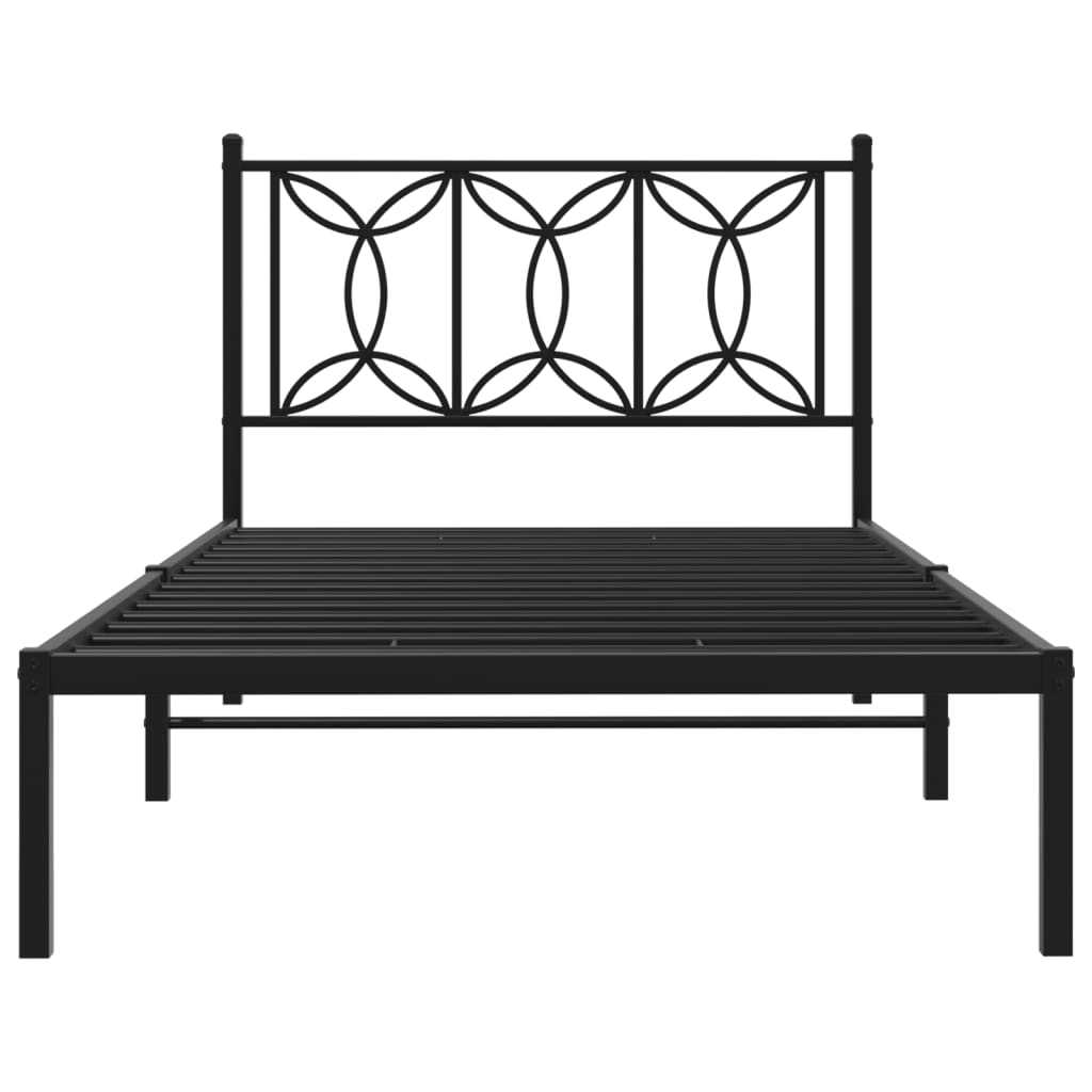 Bedframe met hoofdbord metaal zwart 107x203 cm is nu te koop bij PeponiXL, paradijselijk wonen!