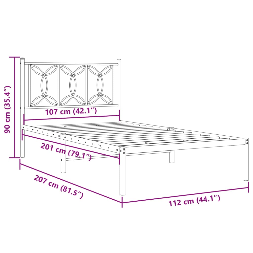 Bedframe met hoofdbord metaal zwart 107x203 cm is nu te koop bij PeponiXL, paradijselijk wonen!
