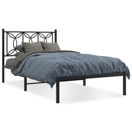 Bedframe met hoofdbord metaal zwart 107x203 cm is nu te koop bij PeponiXL, paradijselijk wonen!