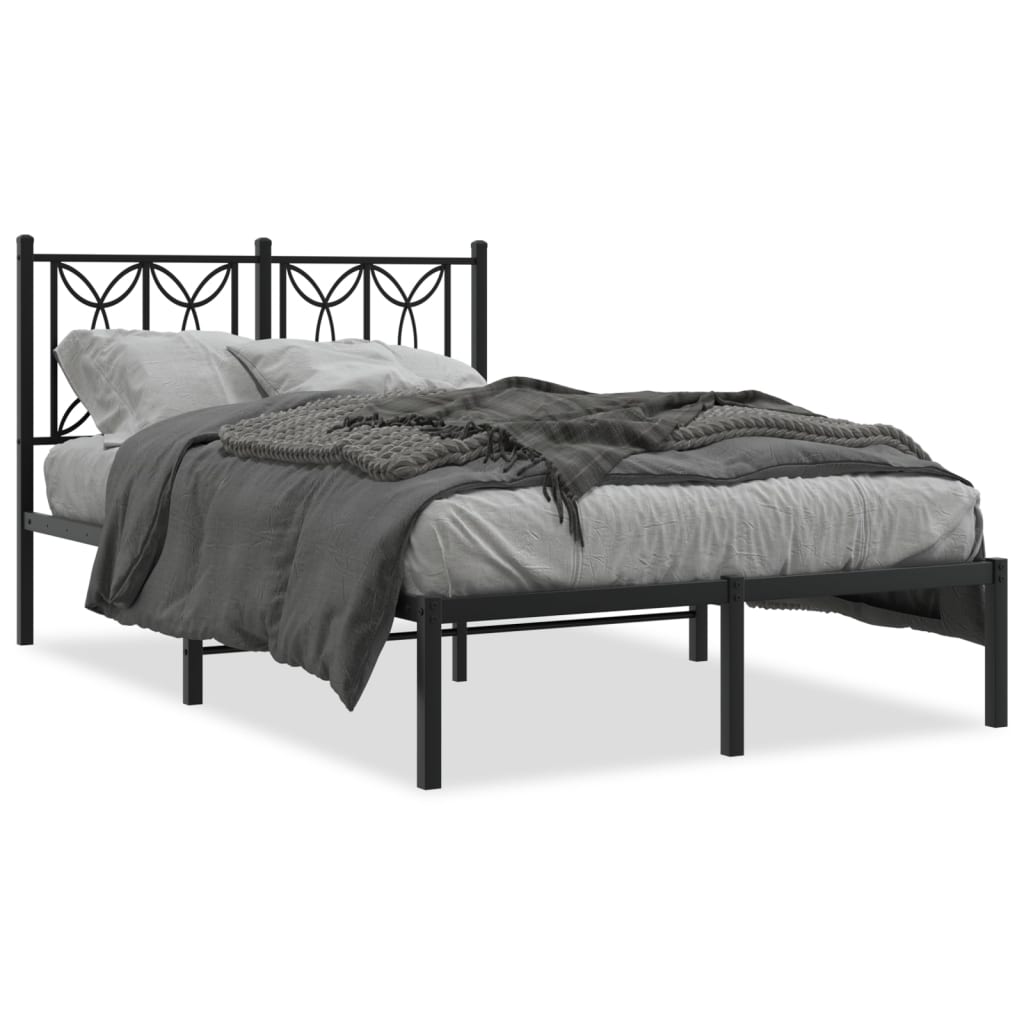 Bedframe met hoofdbord metaal zwart 120x190 cm is nu te koop bij PeponiXL, paradijselijk wonen!