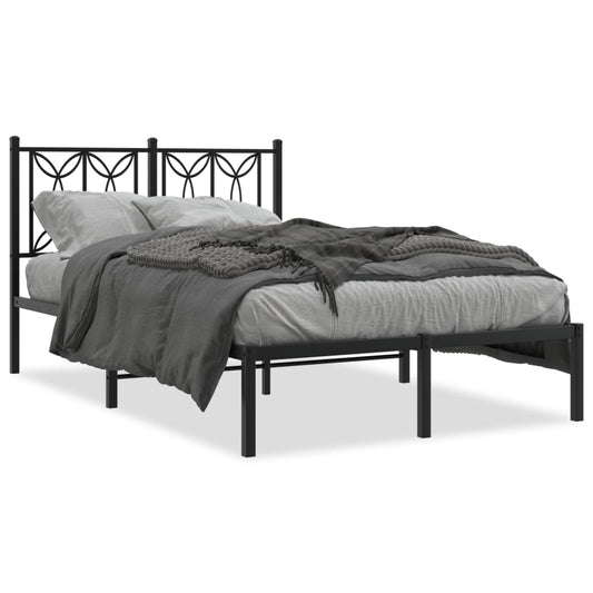Bedframe met hoofdbord metaal zwart 120x190 cm is nu te koop bij PeponiXL, paradijselijk wonen!