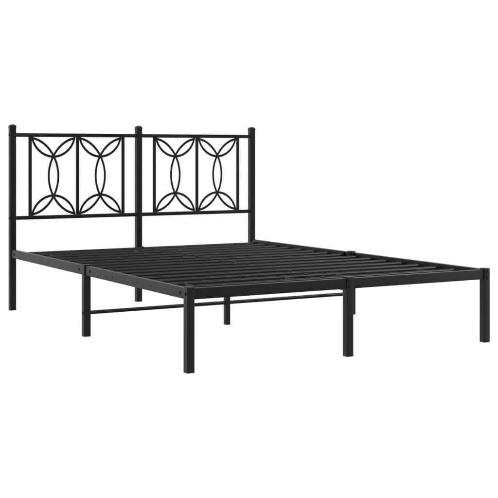 Bedframe met hoofdbord metaal zwart 135x190 cm is nu te koop bij PeponiXL, paradijselijk wonen!
