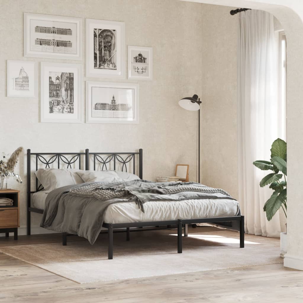 Bedframe met hoofdbord metaal zwart 135x190 cm is nu te koop bij PeponiXL, paradijselijk wonen!