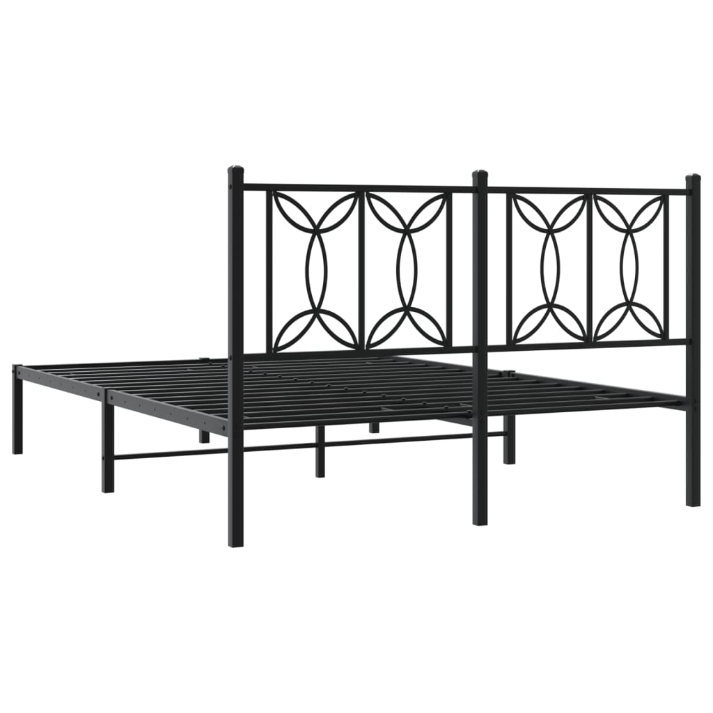 Bedframe met hoofdbord metaal zwart 135x190 cm is nu te koop bij PeponiXL, paradijselijk wonen!