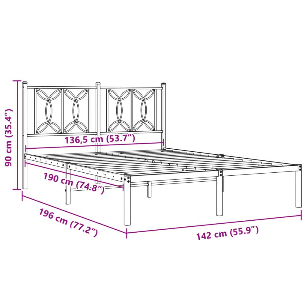 Bedframe met hoofdbord metaal zwart 135x190 cm is nu te koop bij PeponiXL, paradijselijk wonen!