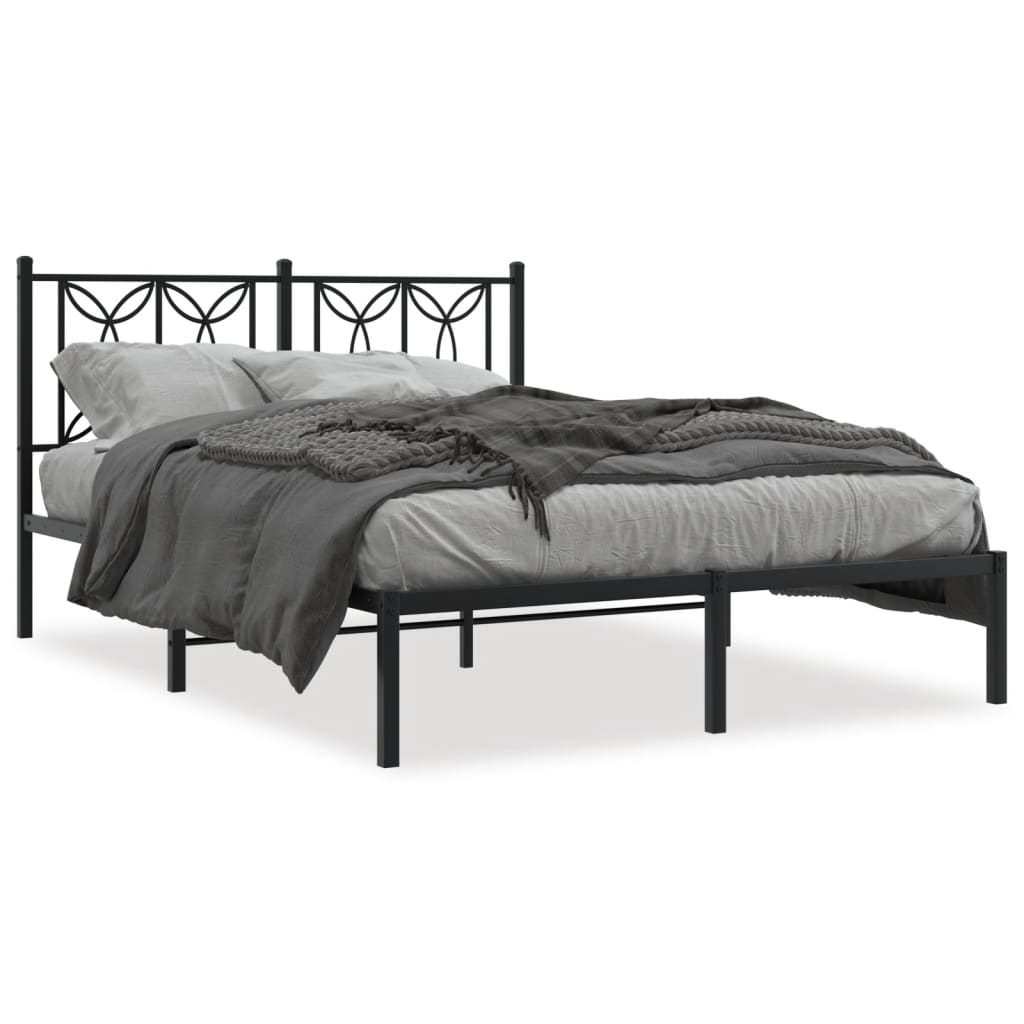 Bedframe met hoofdbord metaal zwart 135x190 cm is nu te koop bij PeponiXL, paradijselijk wonen!