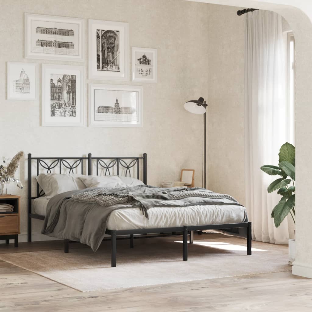 Bedframe met hoofdbord metaal zwart 140x190 cm is nu te koop bij PeponiXL, paradijselijk wonen!