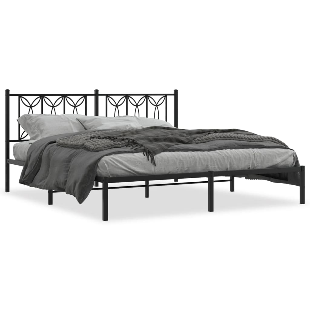Bedframe met hoofdbord metaal zwart 180x200 cm is nu te koop bij PeponiXL, paradijselijk wonen!