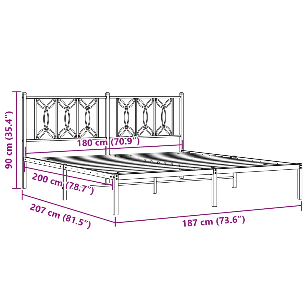 Bedframe met hoofdbord metaal zwart 180x200 cm is nu te koop bij PeponiXL, paradijselijk wonen!