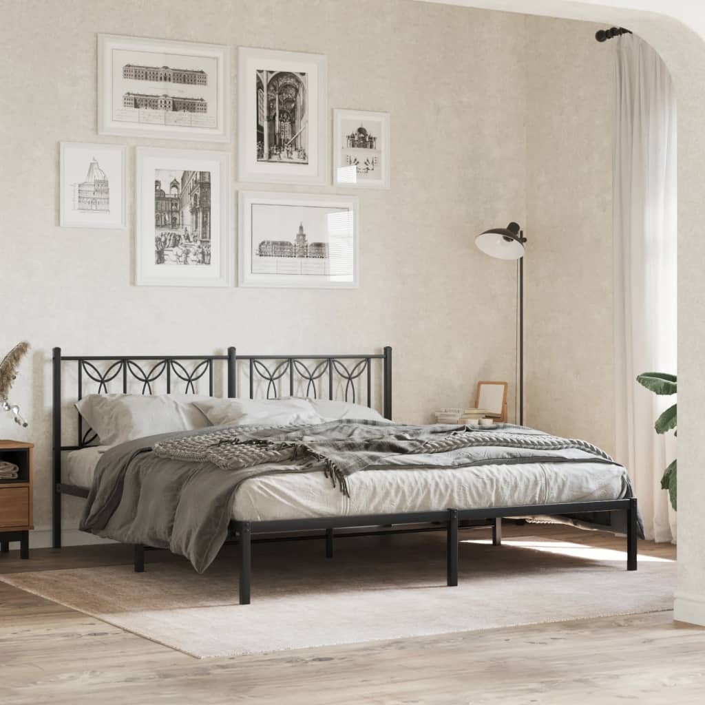 Bedframe met hoofdbord metaal zwart 180x200 cm is nu te koop bij PeponiXL, paradijselijk wonen!