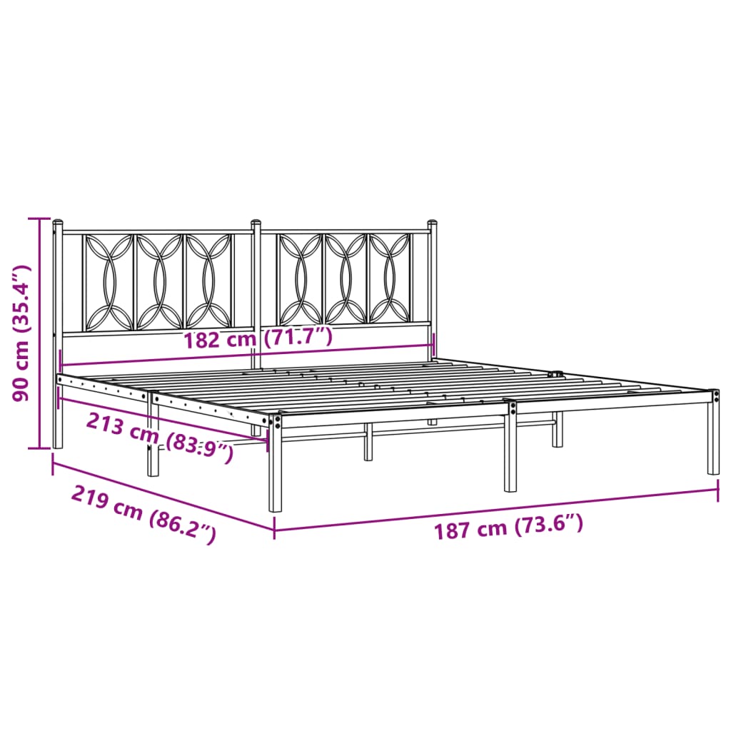 Bedframe met hoofdbord metaal zwart 183x213 cm is nu te koop bij PeponiXL, paradijselijk wonen!