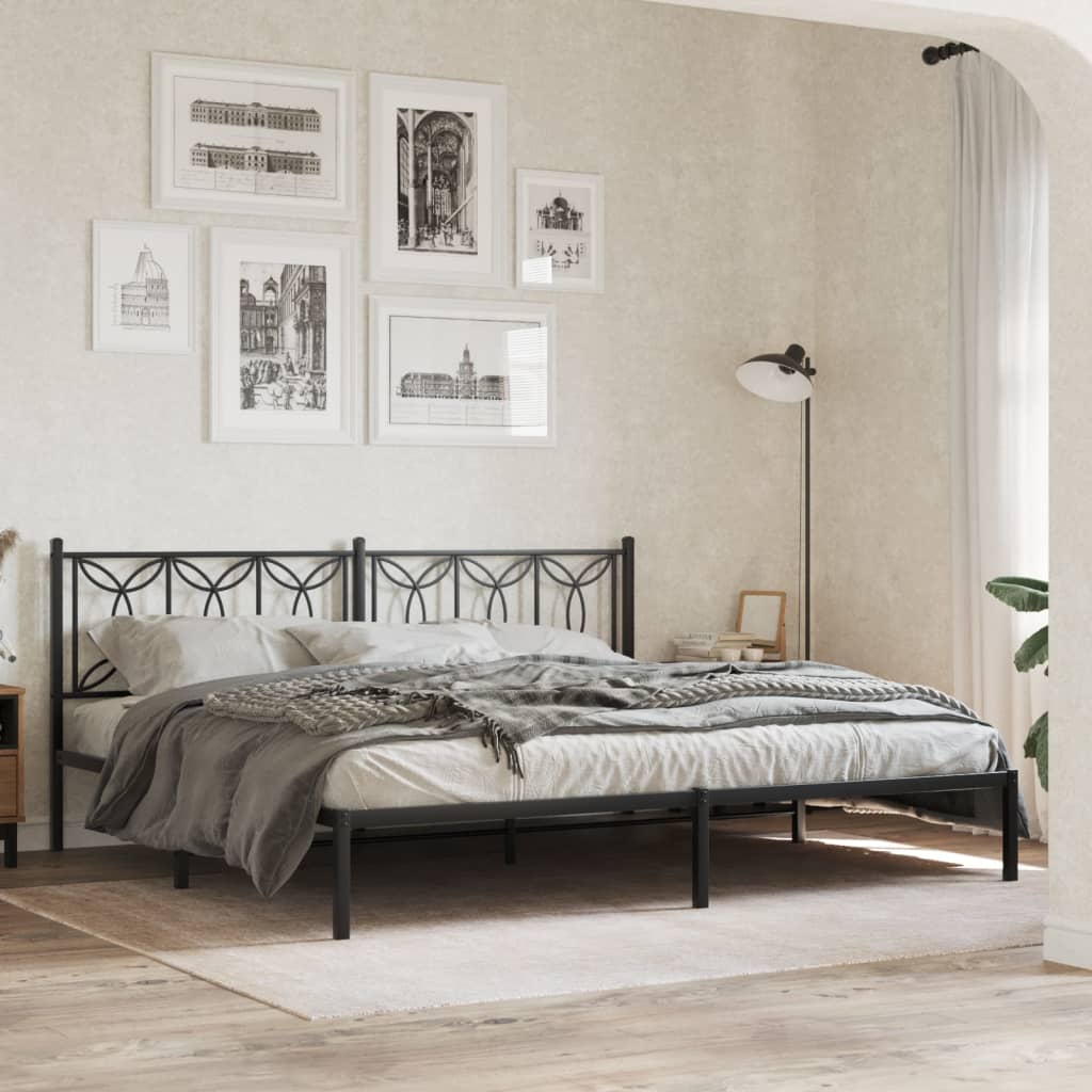 Bedframe met hoofdbord metaal zwart 193x203 cm is nu te koop bij PeponiXL, paradijselijk wonen!
