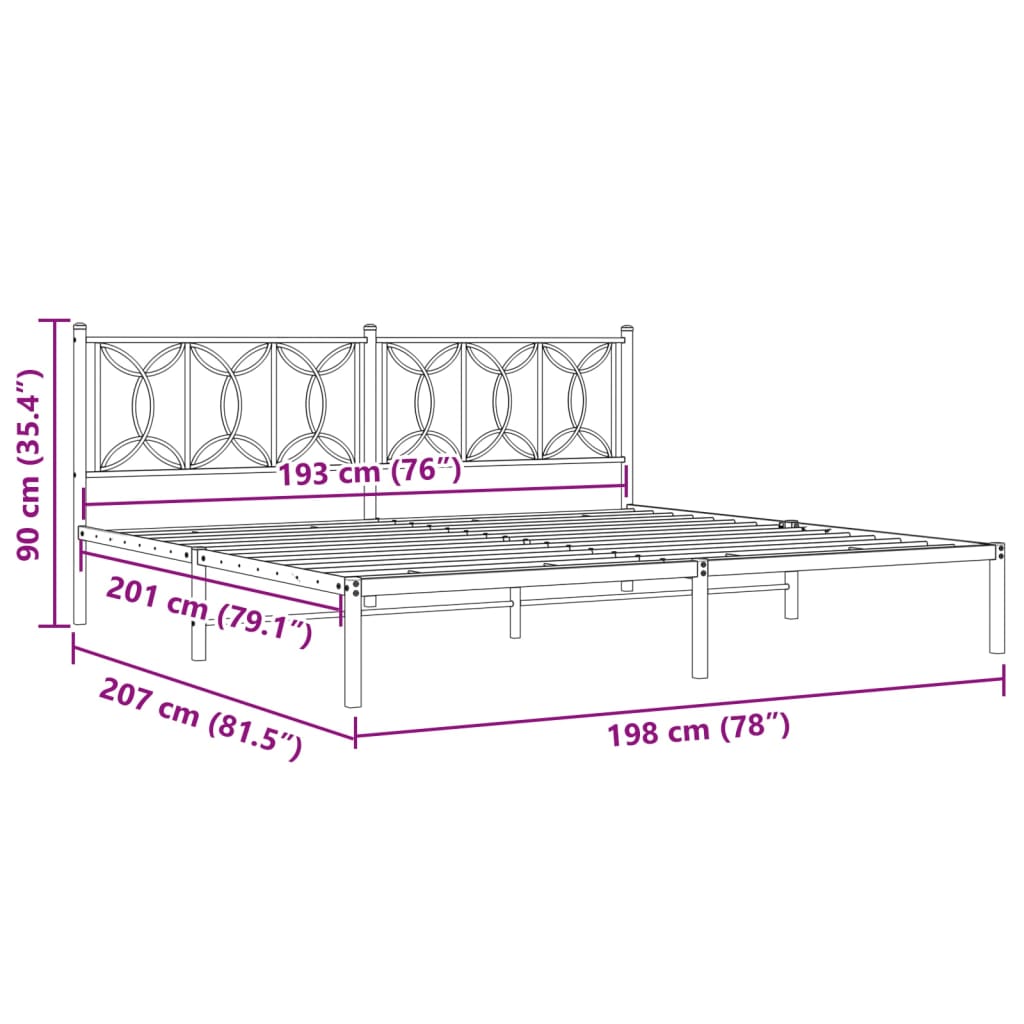 Bedframe met hoofdbord metaal zwart 193x203 cm is nu te koop bij PeponiXL, paradijselijk wonen!
