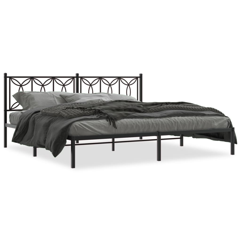 Bedframe met hoofdbord metaal zwart 193x203 cm is nu te koop bij PeponiXL, paradijselijk wonen!