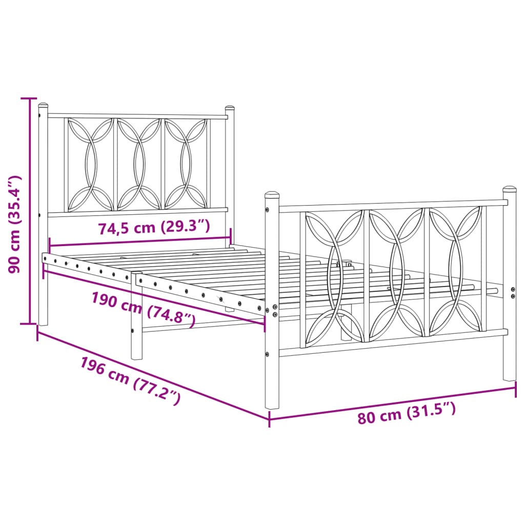 Bedframe met hoofd- en voeteneinde metaal zwart 75x190 cm is nu te koop bij PeponiXL, paradijselijk wonen!