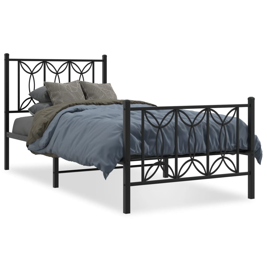 Bedframe met hoofd- en voeteneinde metaal zwart 75x190 cm is nu te koop bij PeponiXL, paradijselijk wonen!