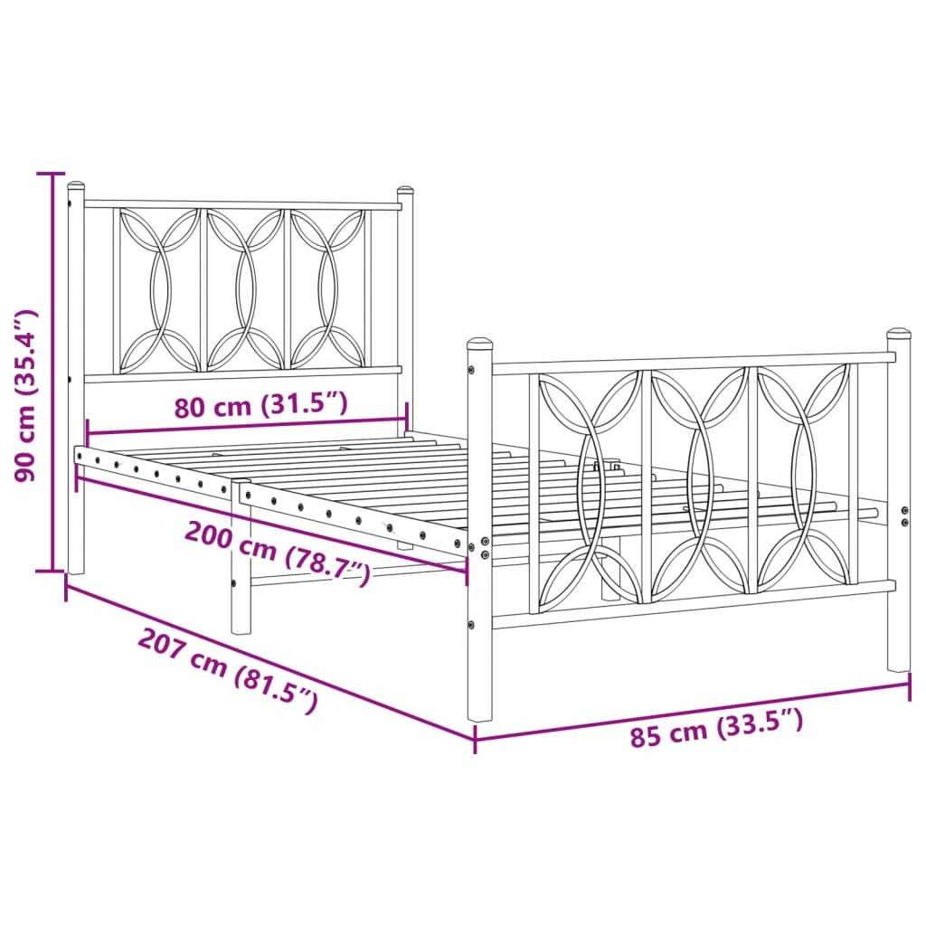 Bedframe met hoofd- en voeteneinde metaal zwart 80x200 cm is nu te koop bij PeponiXL, paradijselijk wonen!