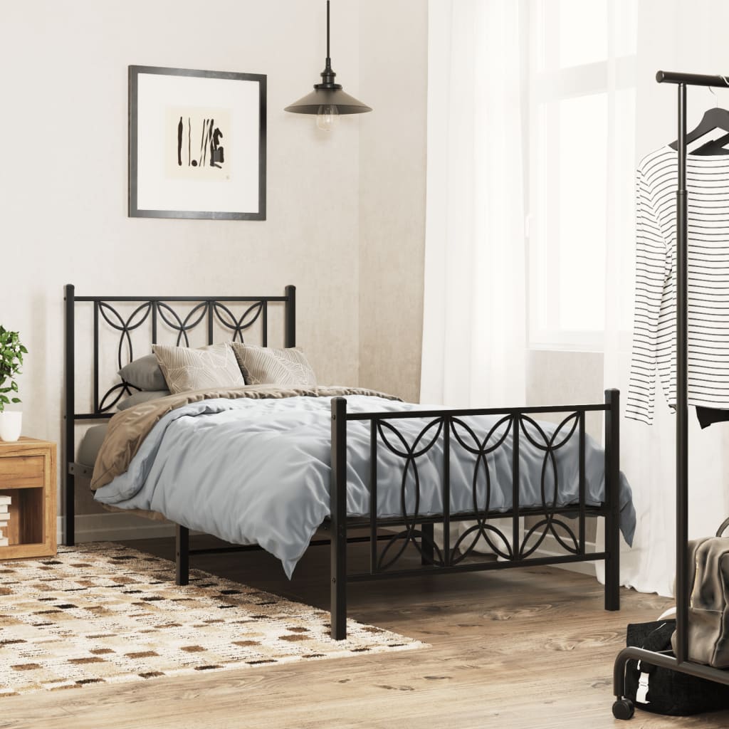 Bedframe met hoofd- en voeteneinde metaal zwart 80x200 cm is nu te koop bij PeponiXL, paradijselijk wonen!