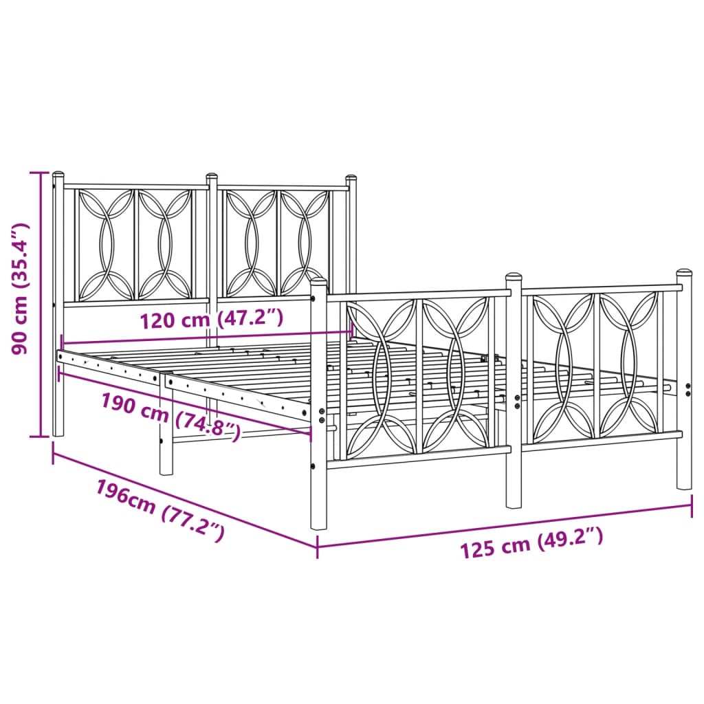 Bedframe met hoofd- en voeteneinde metaal zwart 120x190 cm is nu te koop bij PeponiXL, paradijselijk wonen!