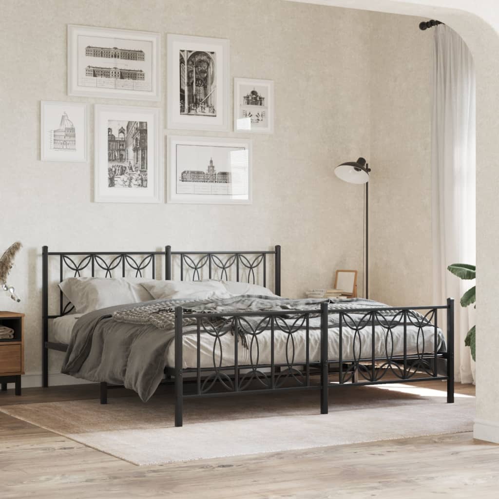 Bedframe met hoofd- en voeteneinde metaal zwart 183x213 cm is nu te koop bij PeponiXL, paradijselijk wonen!