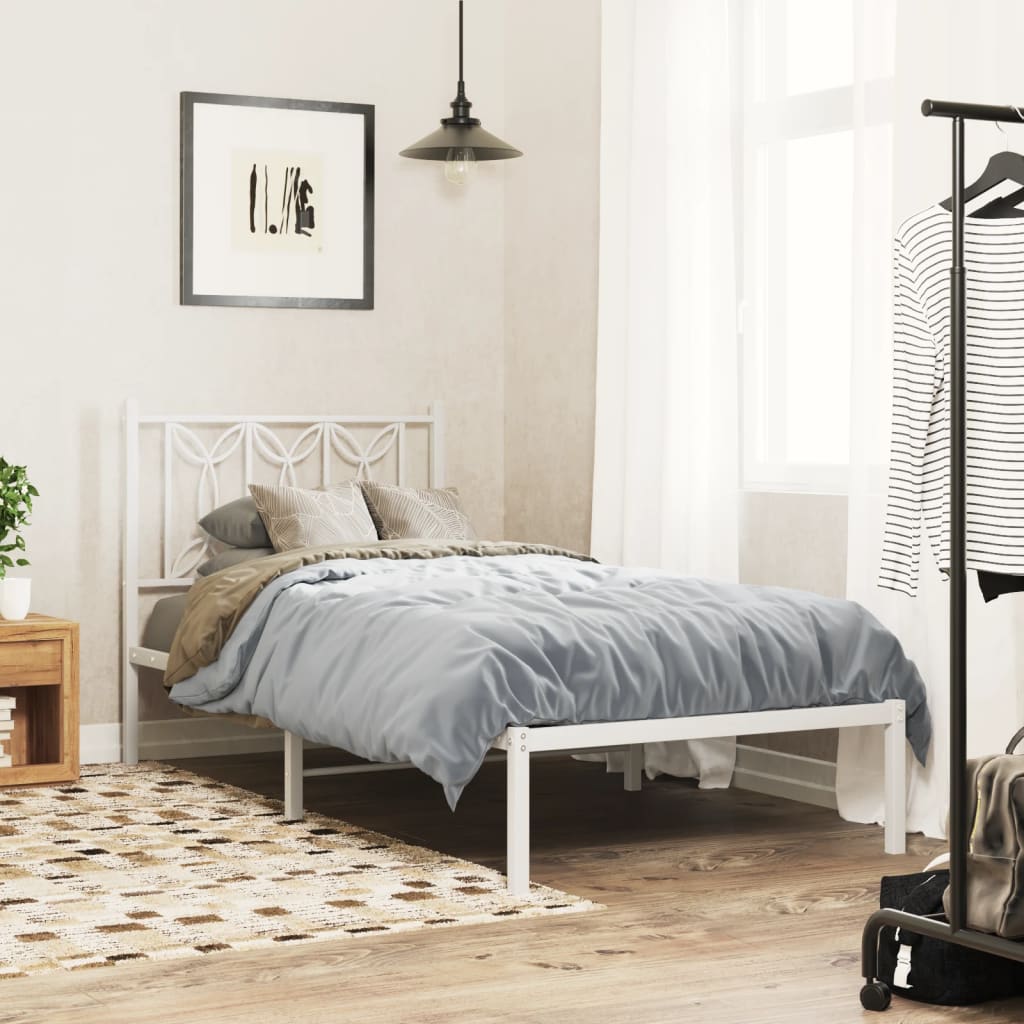 Bedframe met hoofdbord metaal wit 80x200 cm is nu te koop bij PeponiXL, paradijselijk wonen!